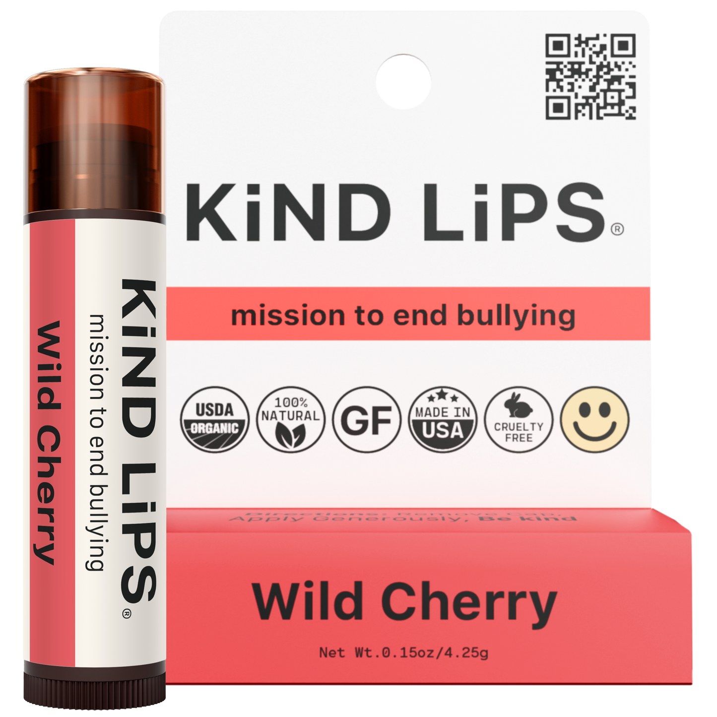 Organic Lip Balm, Wild Cherry, Kind Lips, Single Hang Pack