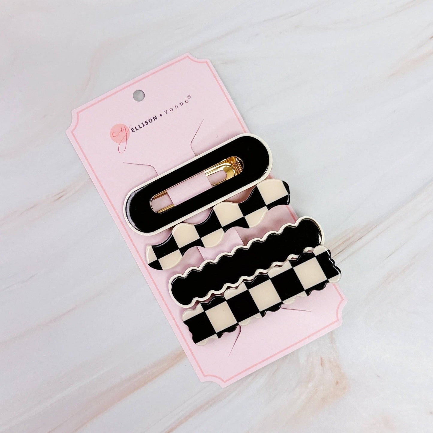 Checkered Wavy Creaseless Hair Clip Set Of 4 - Happy Multi