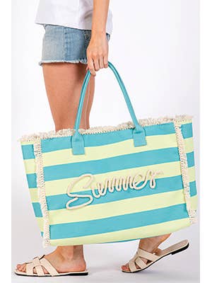 Summer Stripe Tote - Blue / Lime