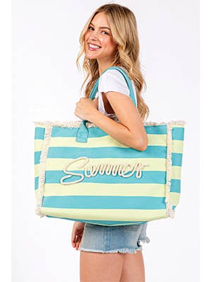 Summer Stripe Tote - Blue / Lime