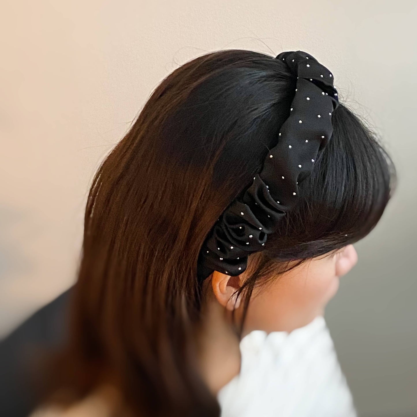 Scrunched Satin Jewel Dotted Headband - Sage