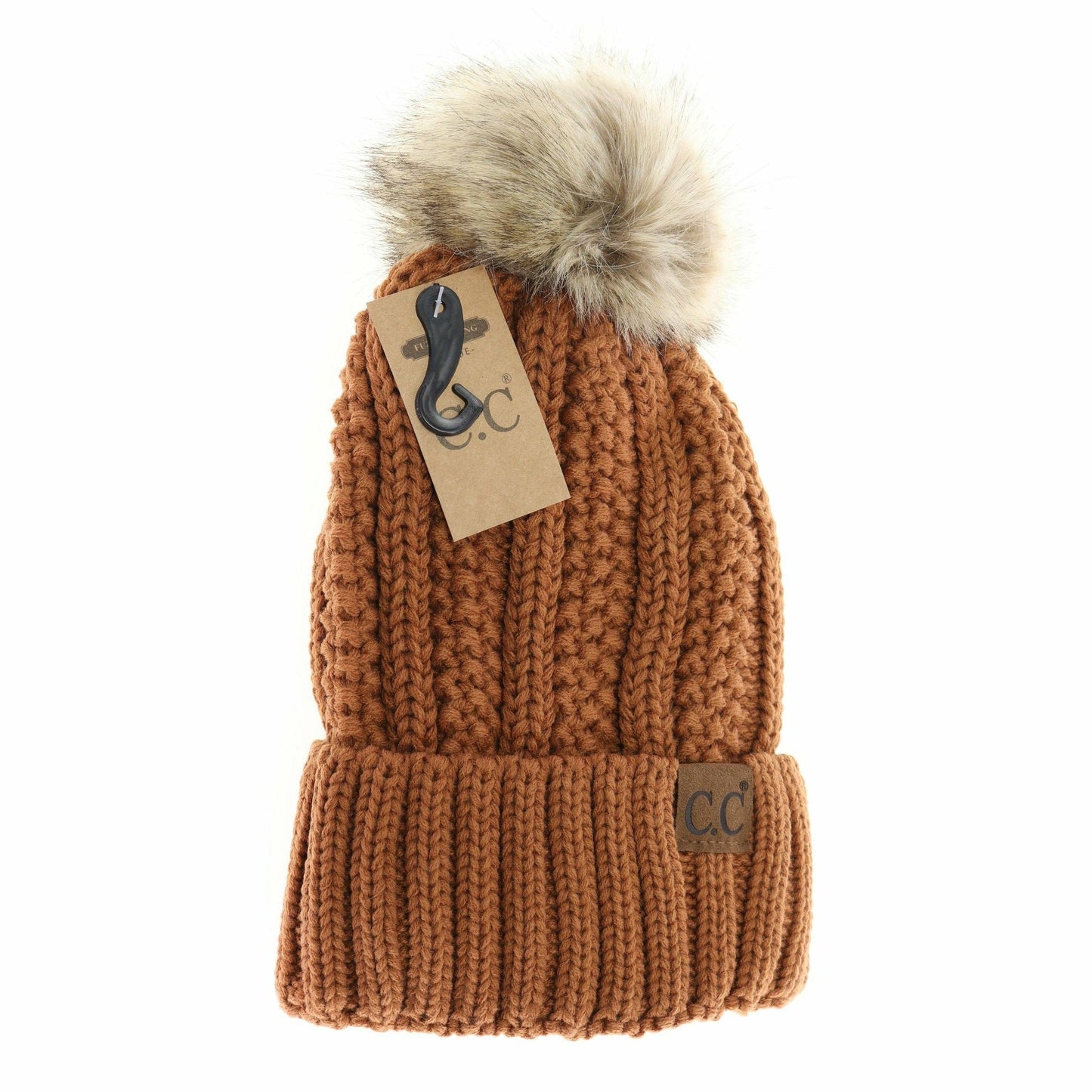 Fuzzy Lined Fur Pom CC Beanie