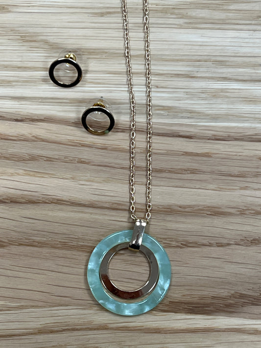 Mint & Gold Rings Necklace Earrings Set