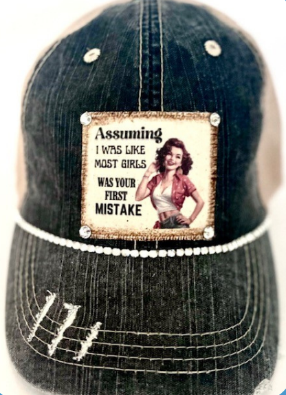 Assuming I Was Like Most Girls Distressed Trucker Hat - Bling / Black Khaki