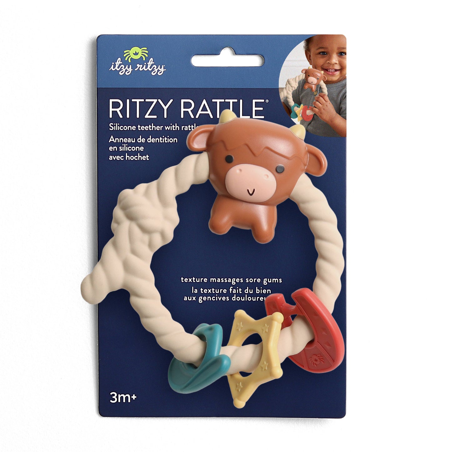 Ritzy Rattle™ Silicone Teether Rattles - Highland Cow