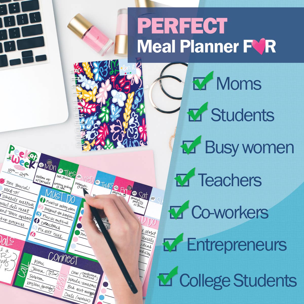 Peek at the Week® Weekly Planner Pad - Preppy 'n' Pink