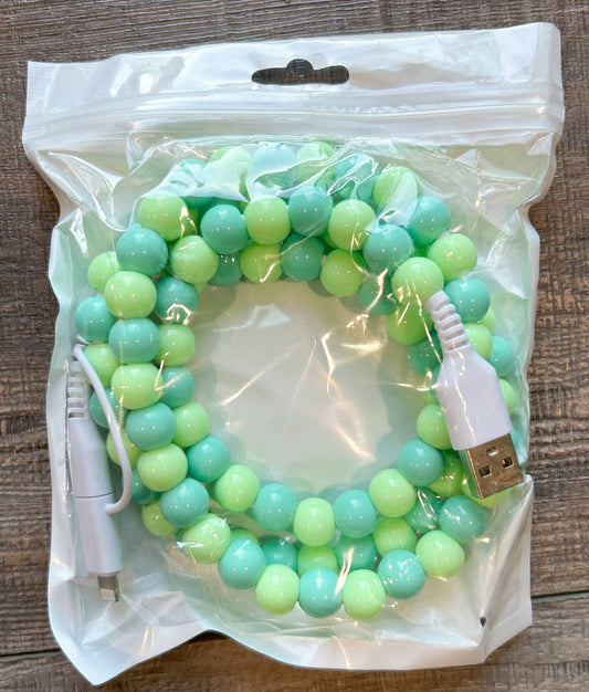 Beaded Phone Charger with Lightning & USB-C Cable - Green