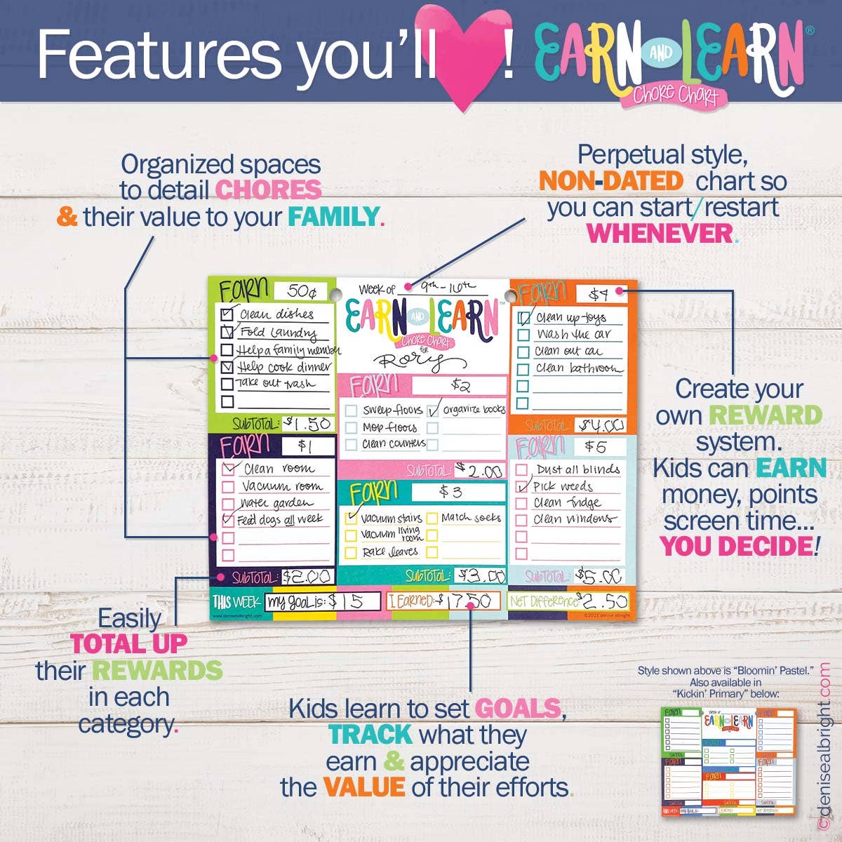 Earn & Learn® Kids Money Management Chore Chart - Kickin' Colors