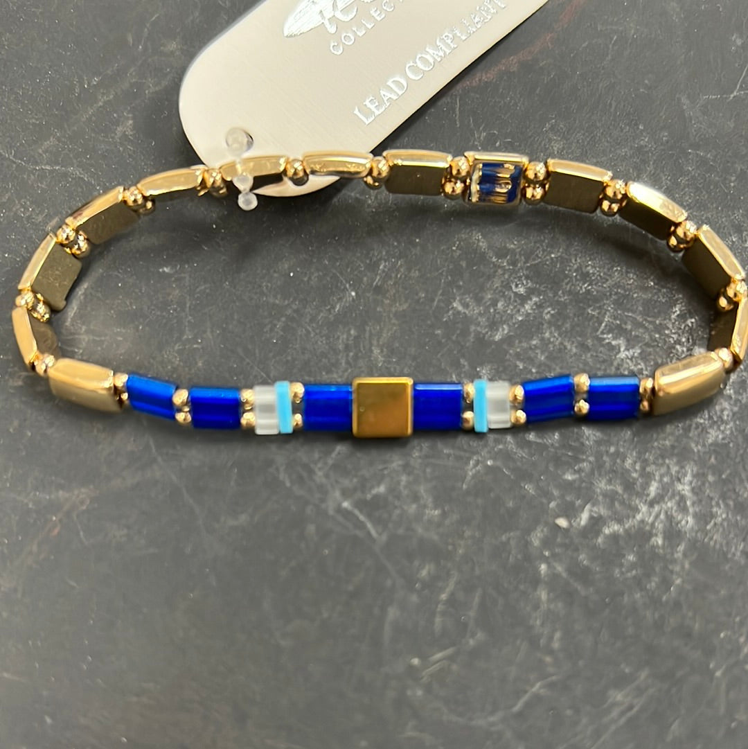 Gold And Blue Stretch Bracelet