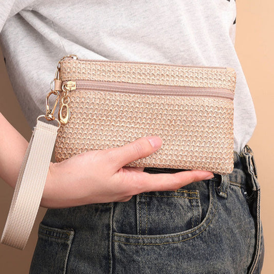 Boho Woven Straw Wristlet