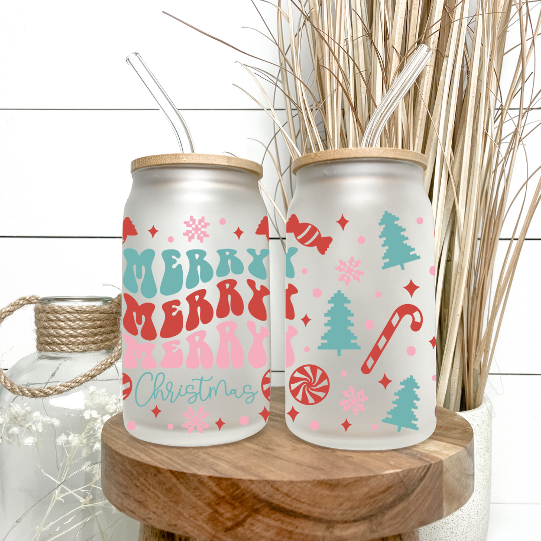 16 Oz Can Glass - Merry Christmas