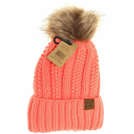 Fuzzy Lined Fur Pom CC Beanie