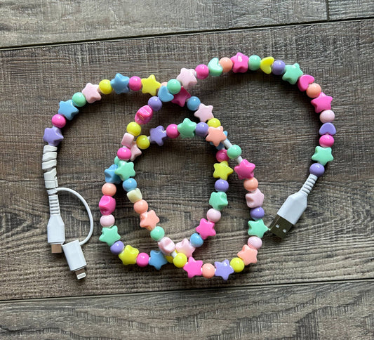 Beaded Phone Charger with Lightning & USB-C Cable - Stars