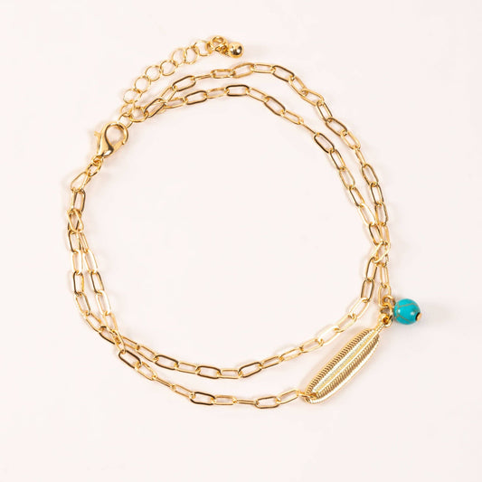 Turquoise Layered Feather Charm Anklet