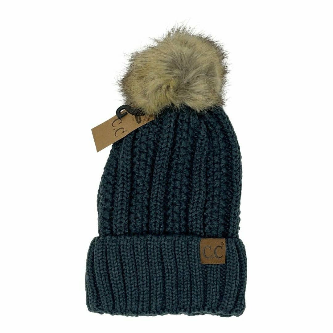 Fuzzy Lined Fur Pom CC Beanie