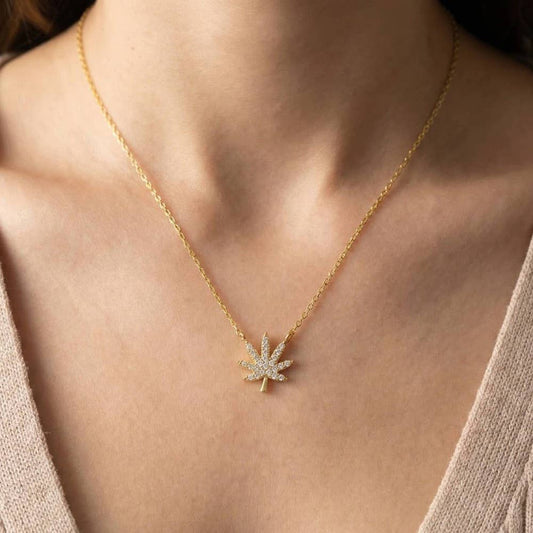 Cubic Zirconia Cannabis Pendant Necklace
