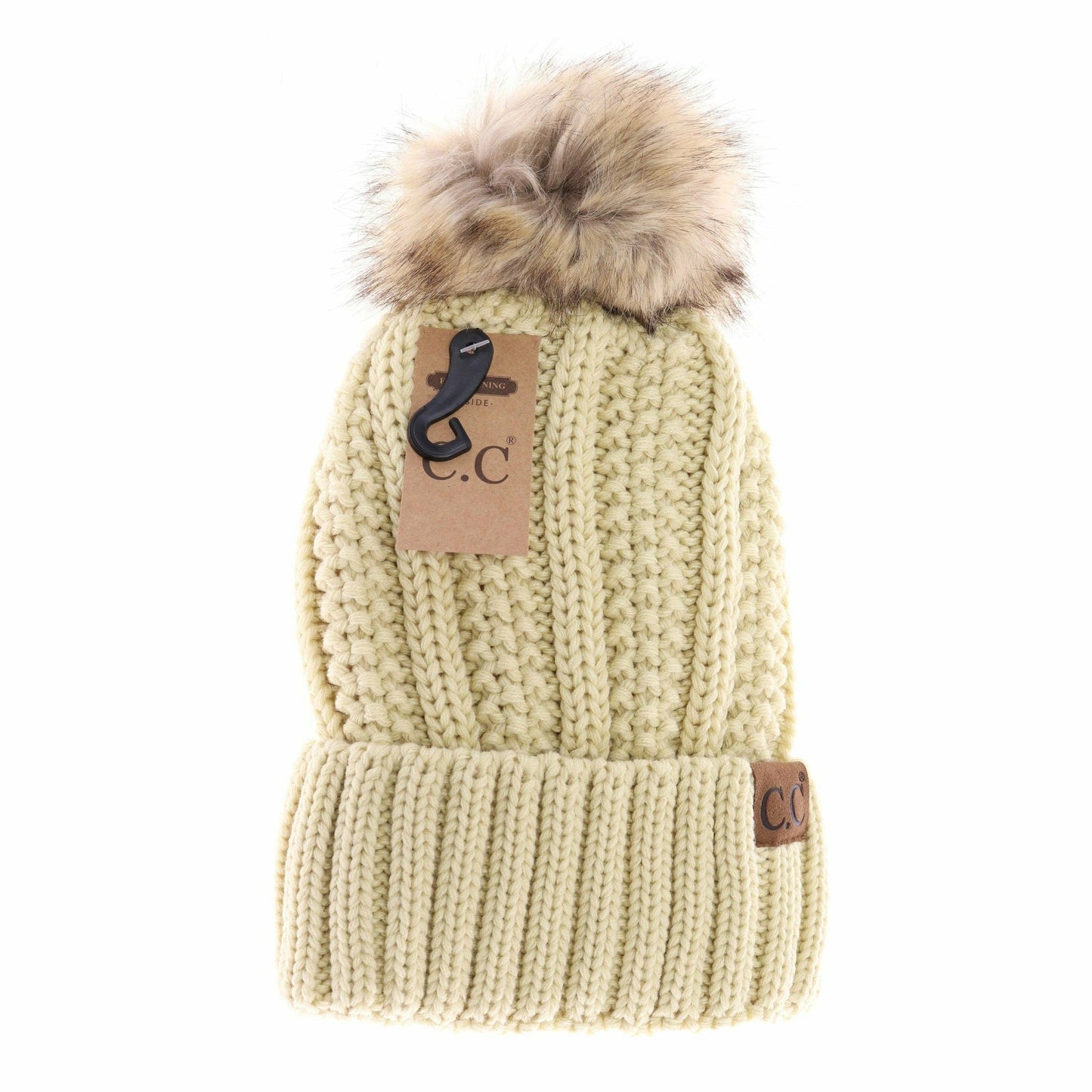 Fuzzy Lined Fur Pom CC Beanie