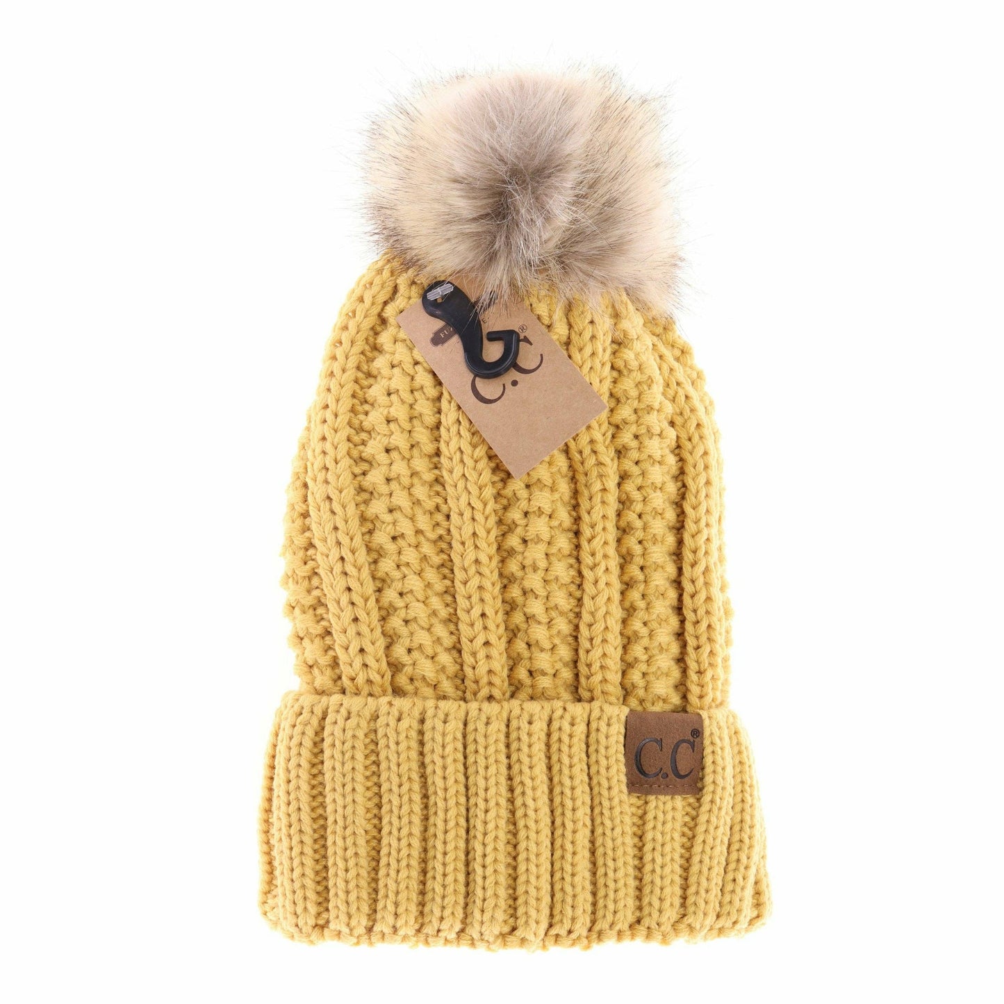 Fuzzy Lined Fur Pom CC Beanie
