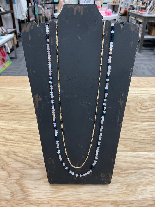 Layered Bead & Gold Necklace - Cool Tones