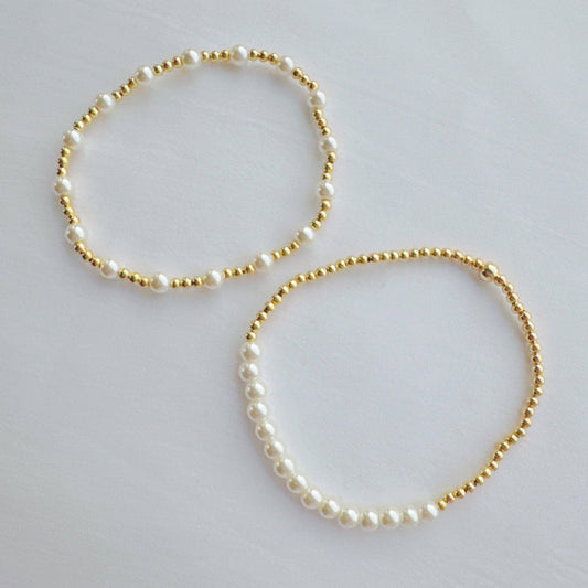 Pearls And Gold Stretch Bracelet Set