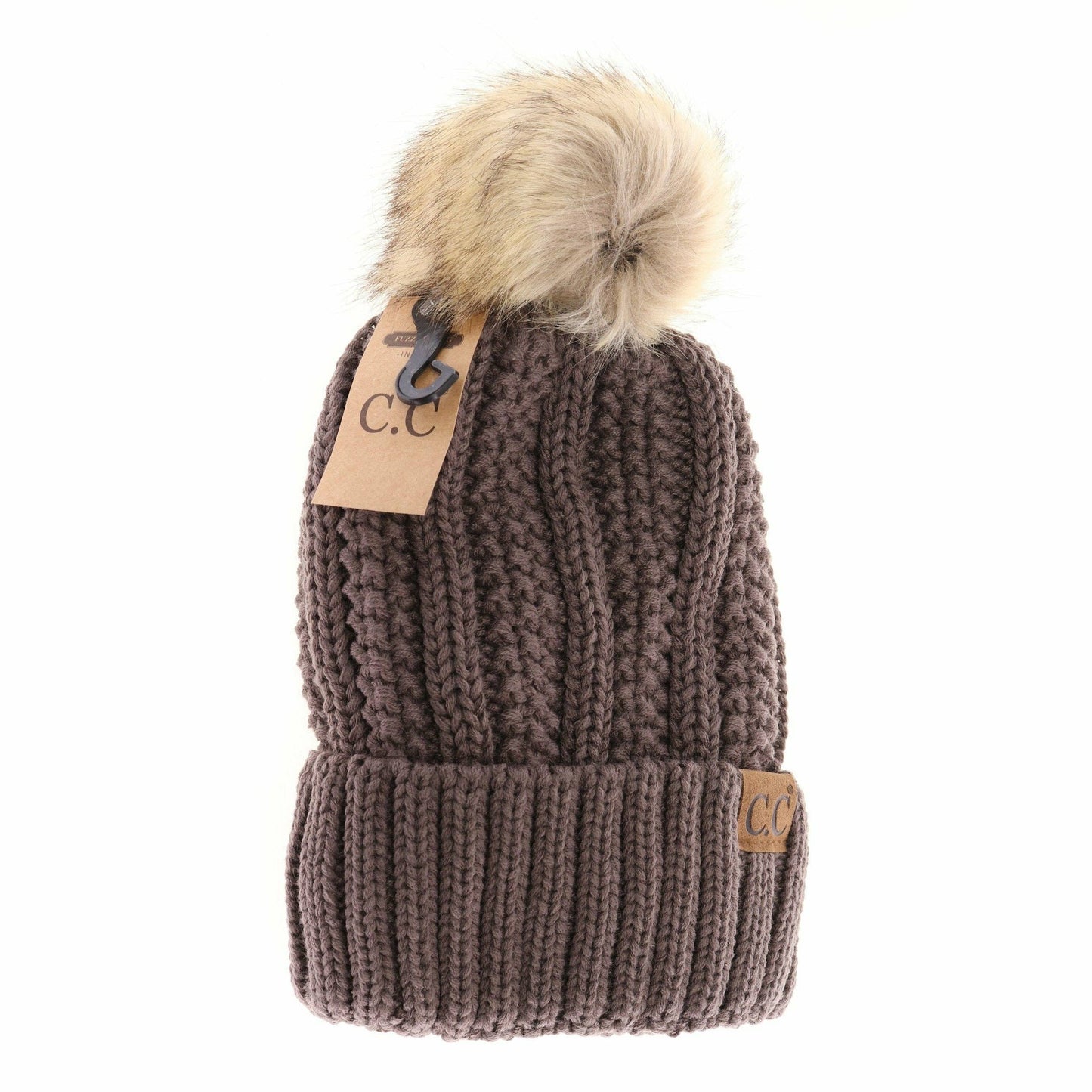 Fuzzy Lined Fur Pom CC Beanie