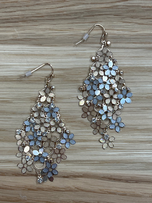 Gold & Silver Flowers With Crystals Earrings