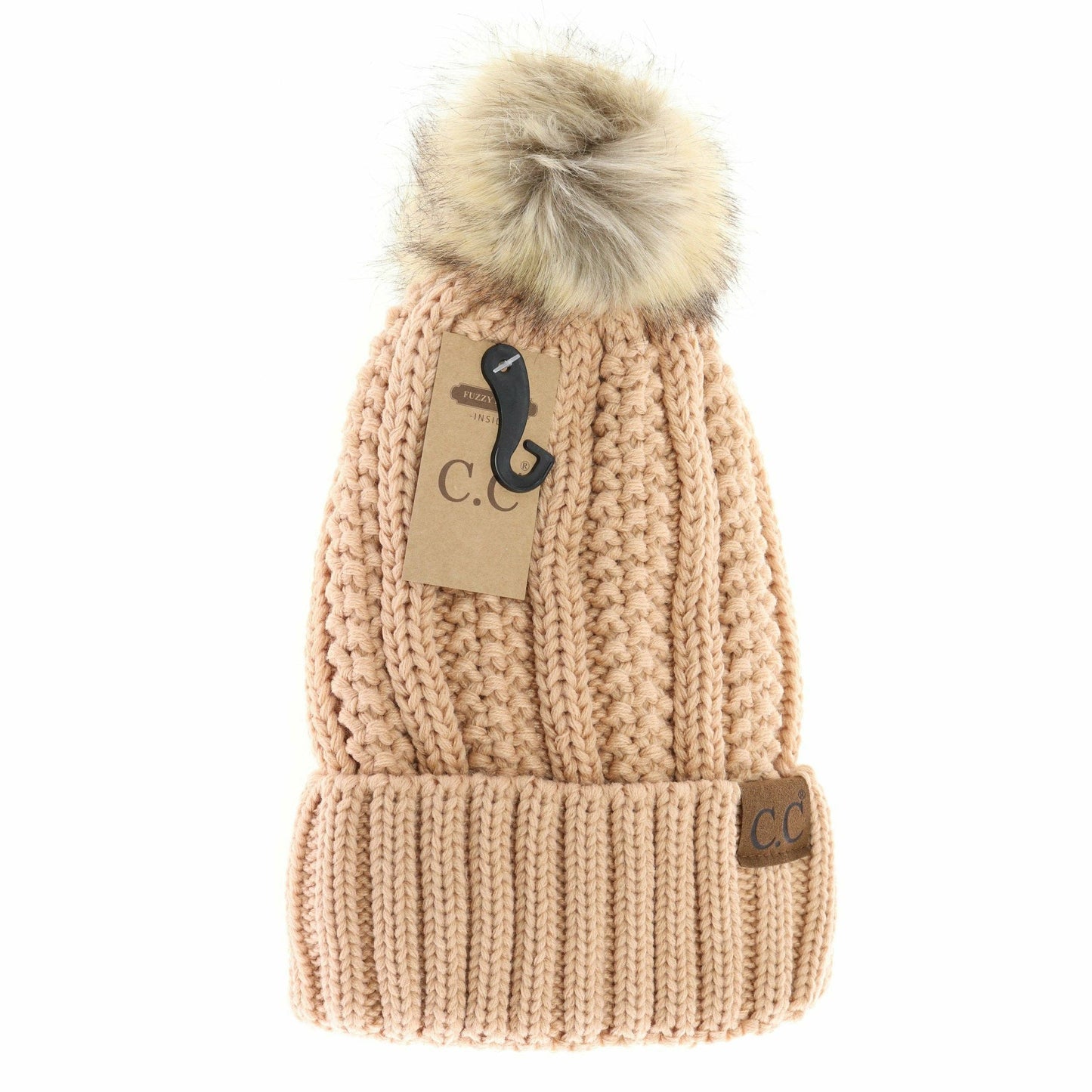 Fuzzy Lined Fur Pom CC Beanie