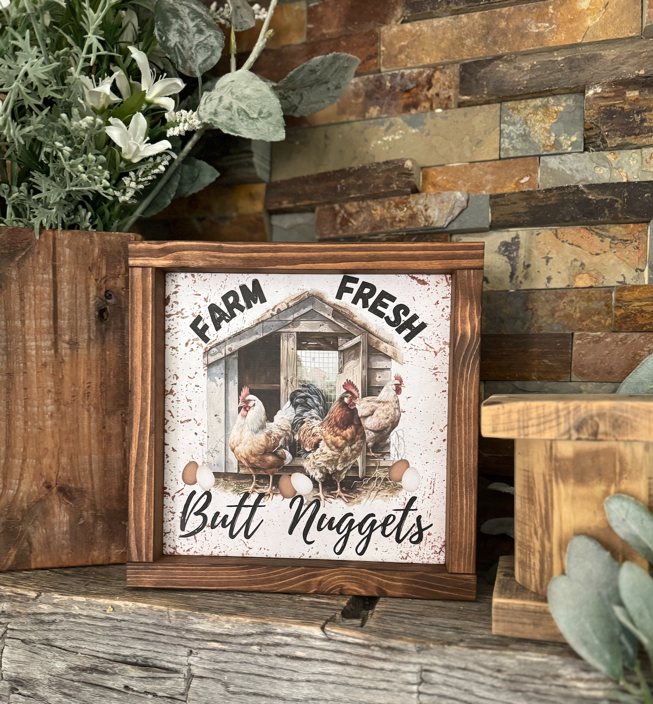 Farm Fresh Butt Nuggets Sign | Funny Chicken Decor | Rustic
