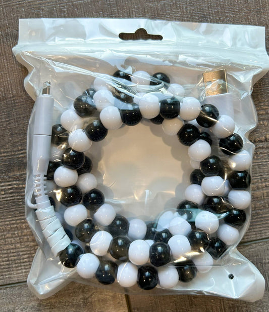 Beaded Phone Charger with Lightning & USB-C Cable - Black and White