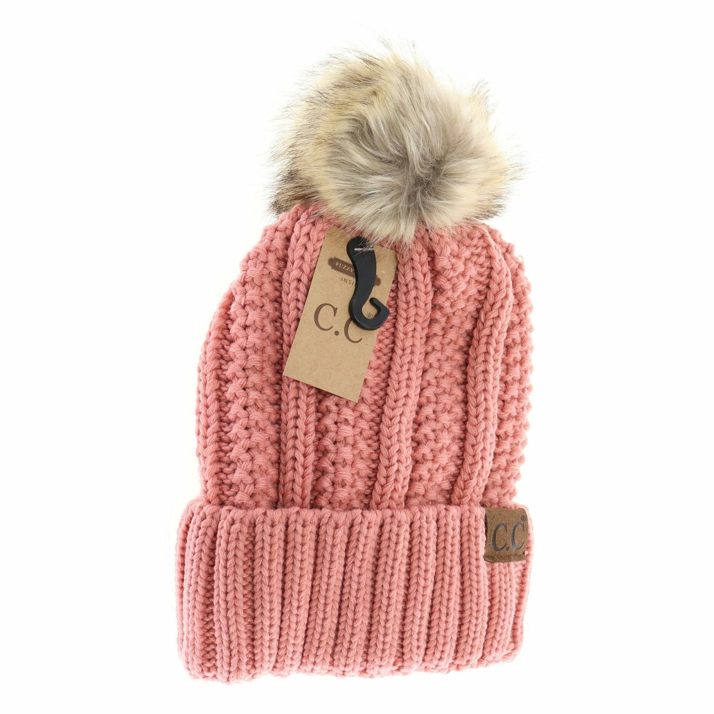 Fuzzy Lined Fur Pom CC Beanie