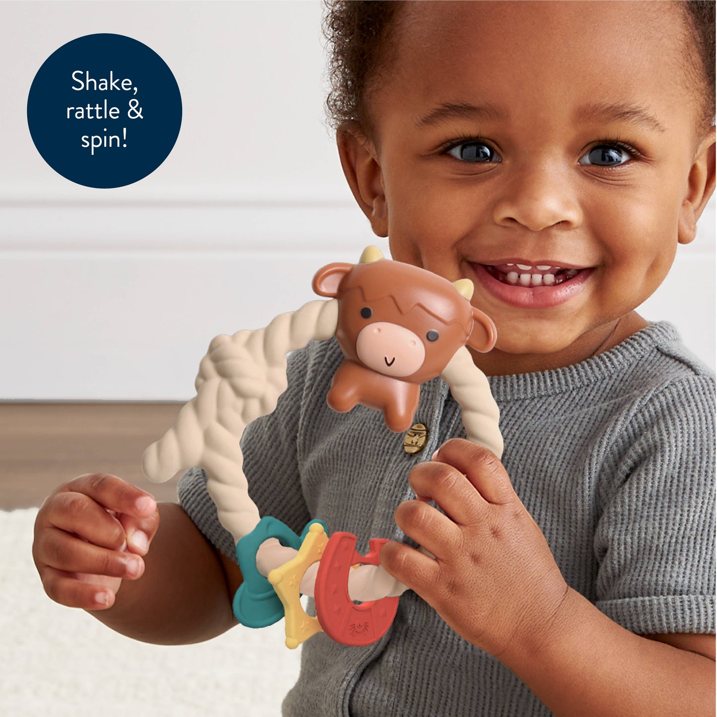 Ritzy Rattle™ Silicone Teether Rattles - Highland Cow