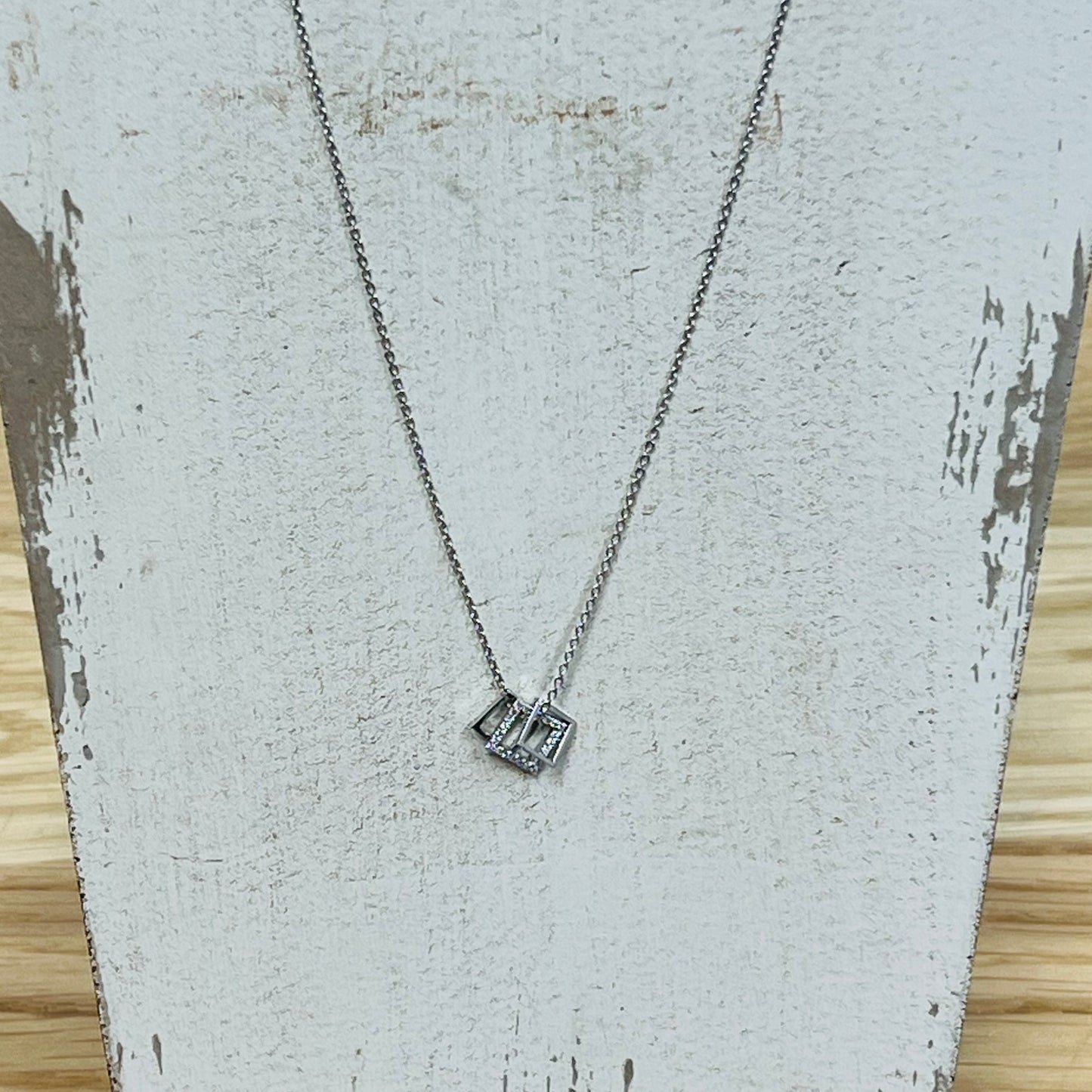 Dainty Silver Chain with Square Charms Necklace