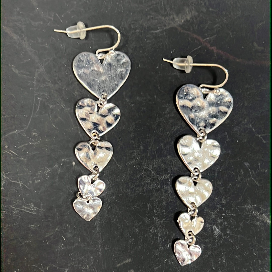 Hammered Heart Shaped Dangle Earrings