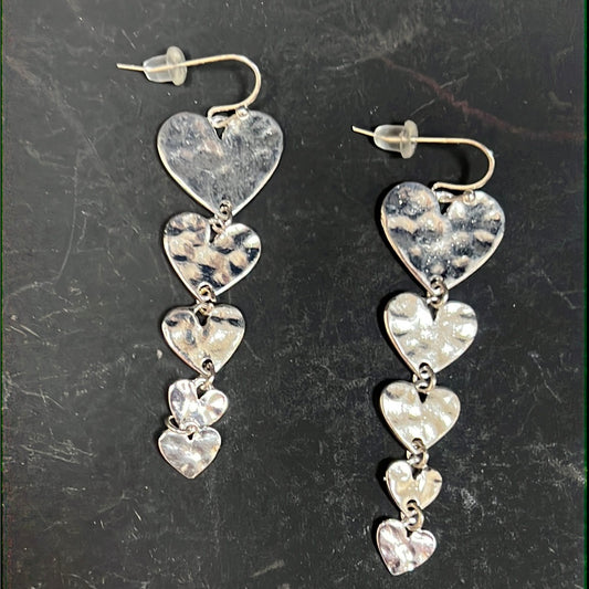 Hammered Heart Shaped Dangle Earrings