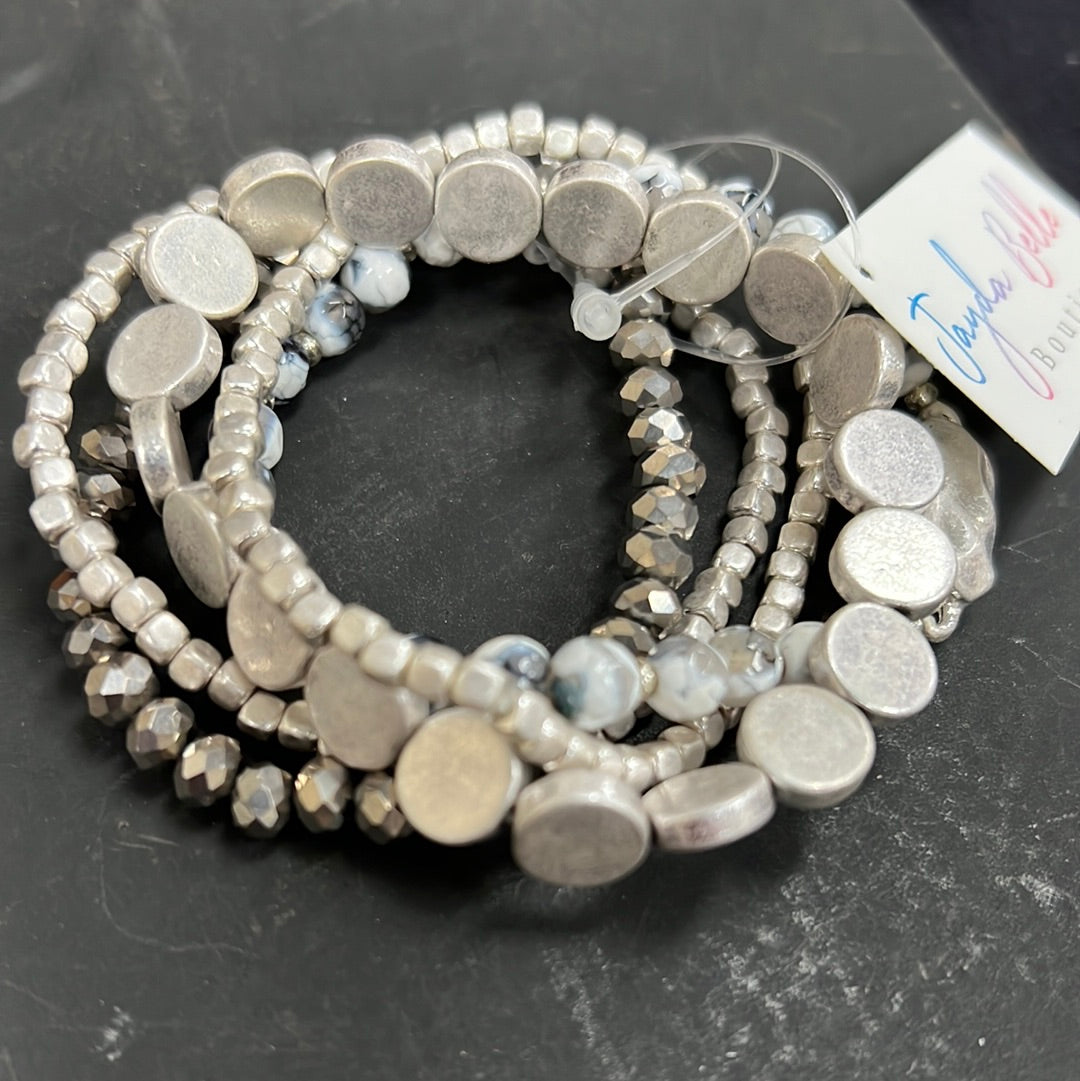 Five Strand Silver Stretch Bracelet