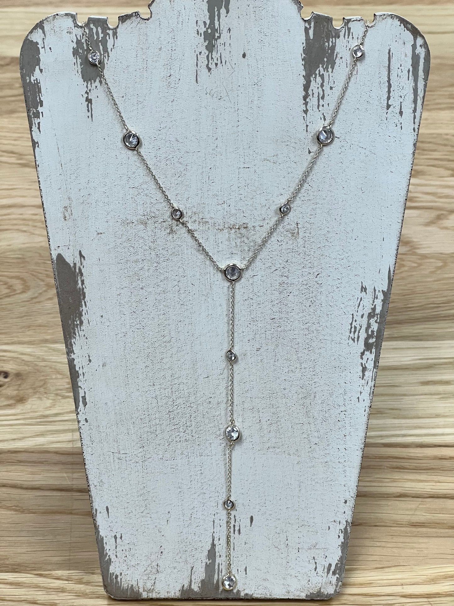 Dainty Gold Y Chain with Crystals Necklace