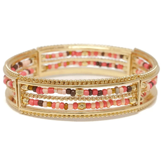 Gold Bracelet With Pink Tone Beads