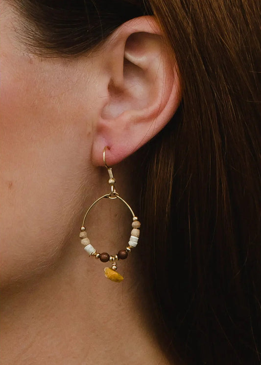 Gold & Neutral Beaded Hoop Earrings