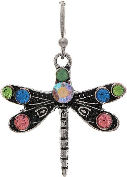 Silver Multicolor Crystal Dragonfly Earrings