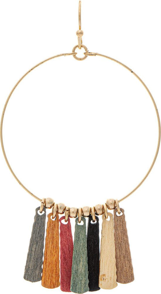 Gold Multicolored Wood Fringe Earrings