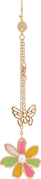 Gold Multicolor Enamel Flower on Butterfly Chain Long Earrings