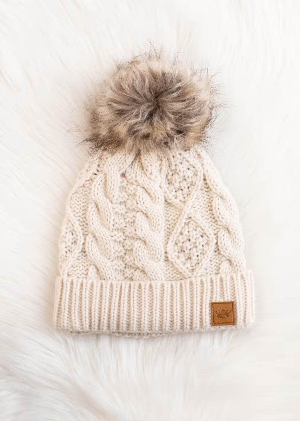 Cable Knit Hat - Beige
