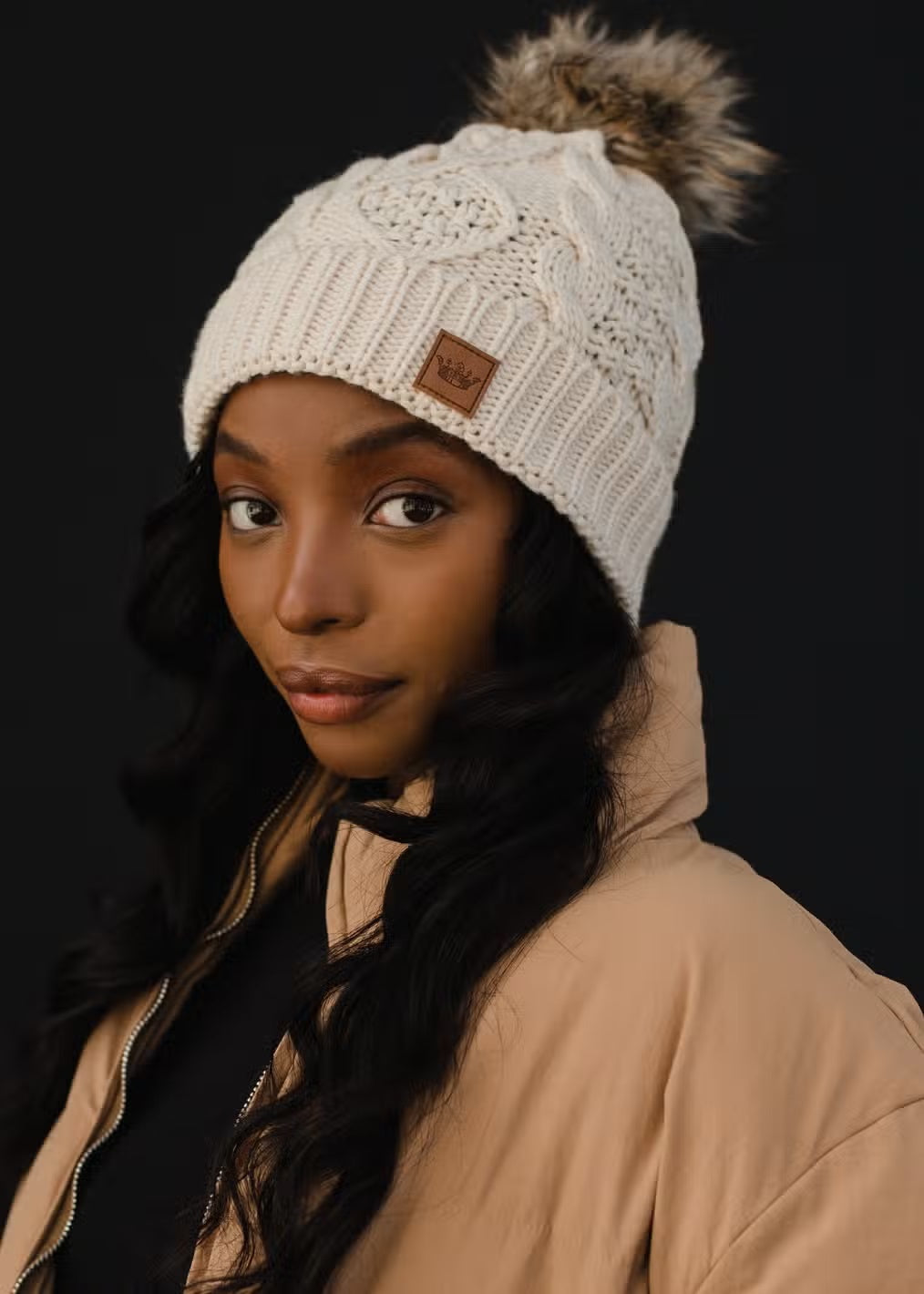 Cable Knit Hat - Beige