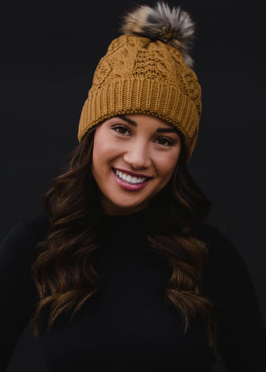 Cable Knit Hat - Camel