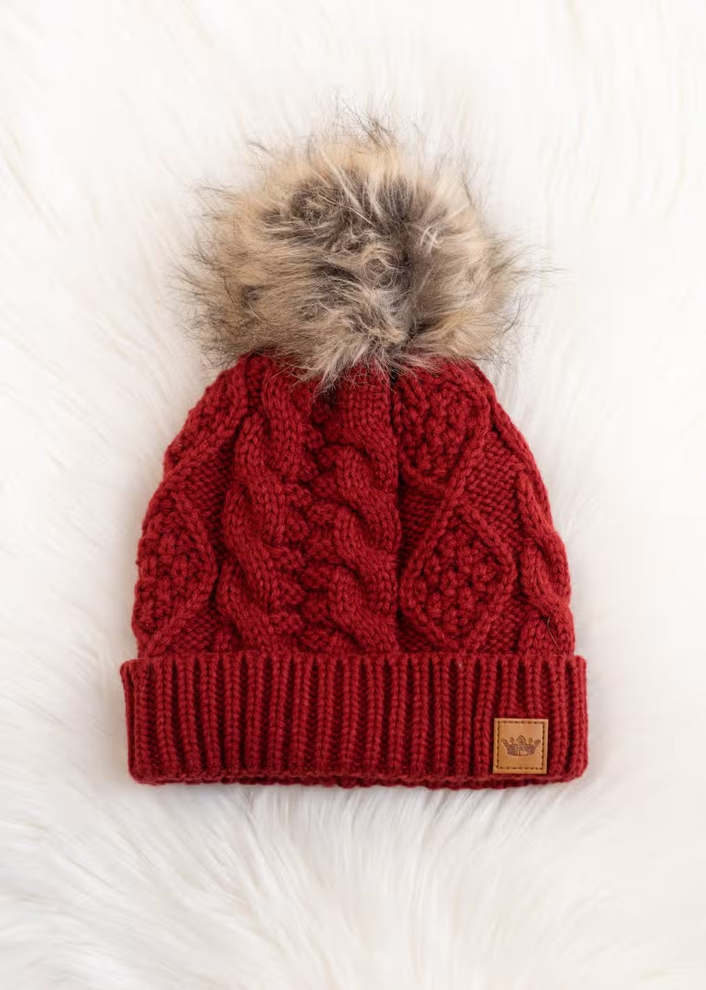 Cable Knit Hat - Dark Red
