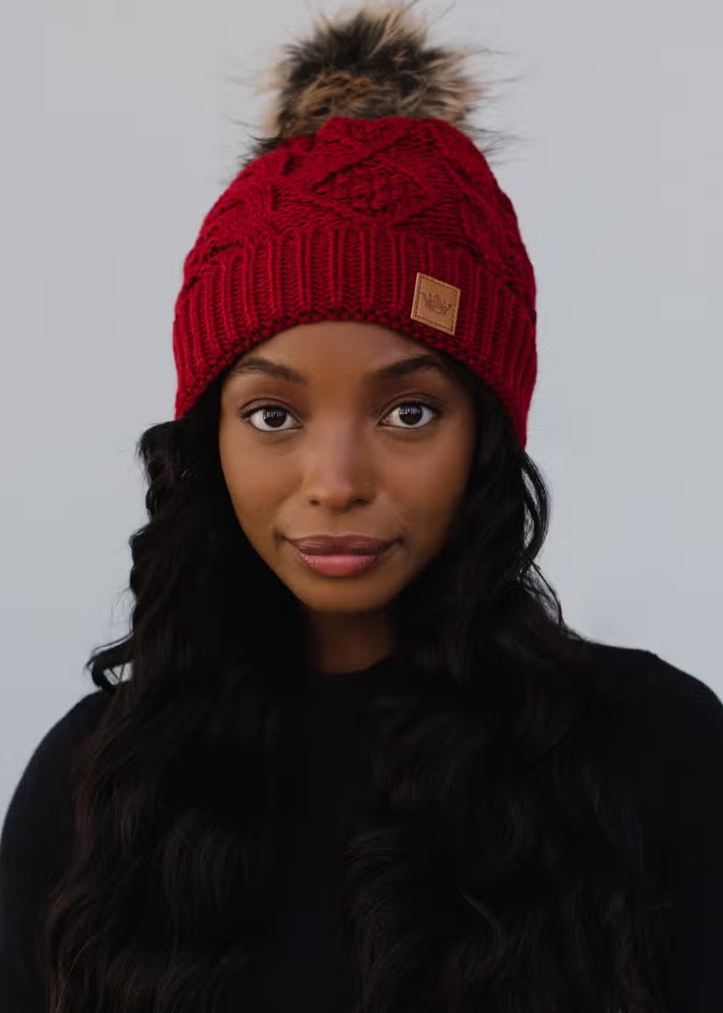 Cable Knit Hat - Dark Red