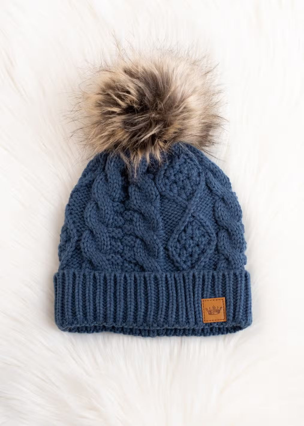 Cable Knit Hat - Steel Blue