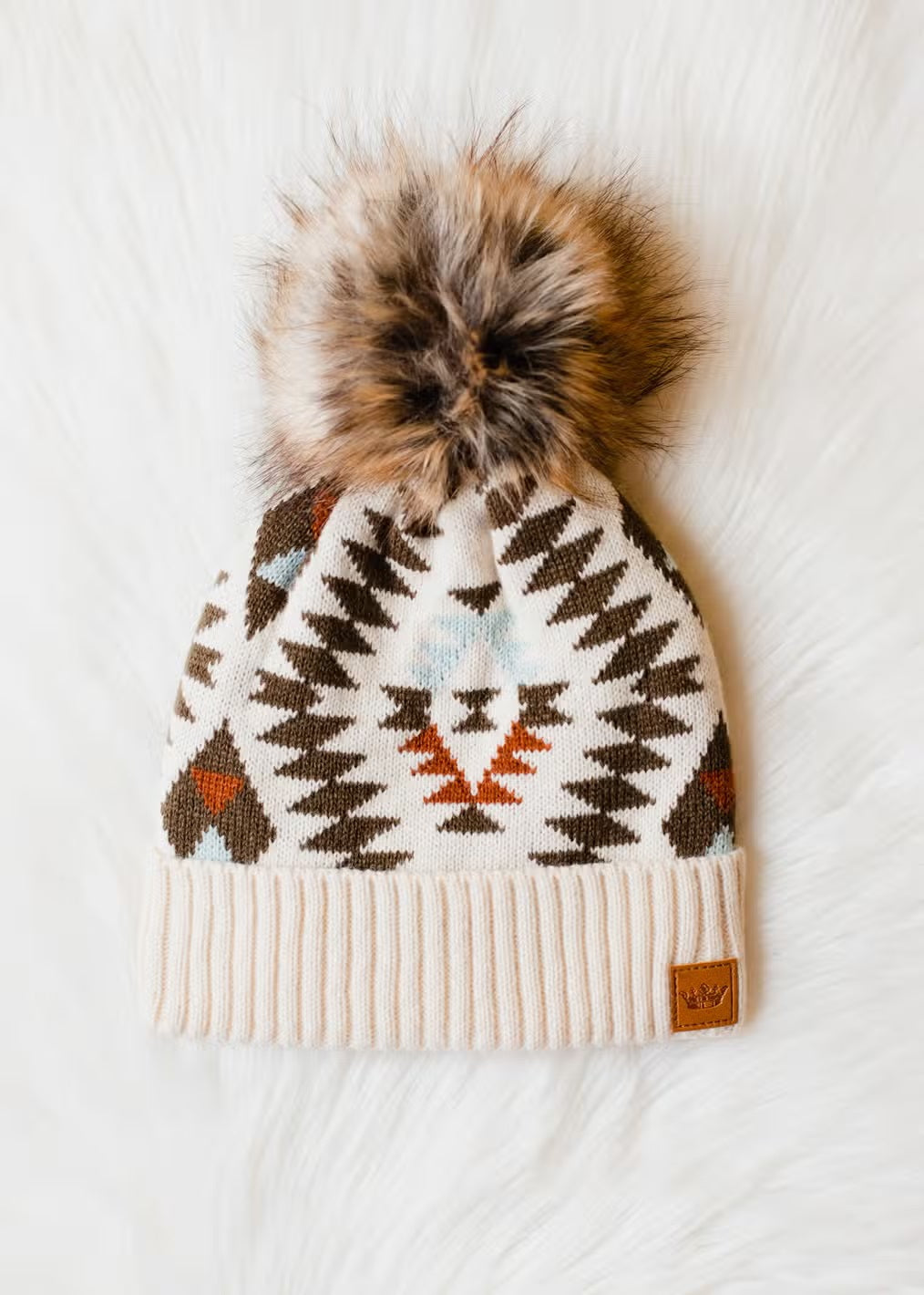 Tribal Pom Hat - Beige, Olive & Rust