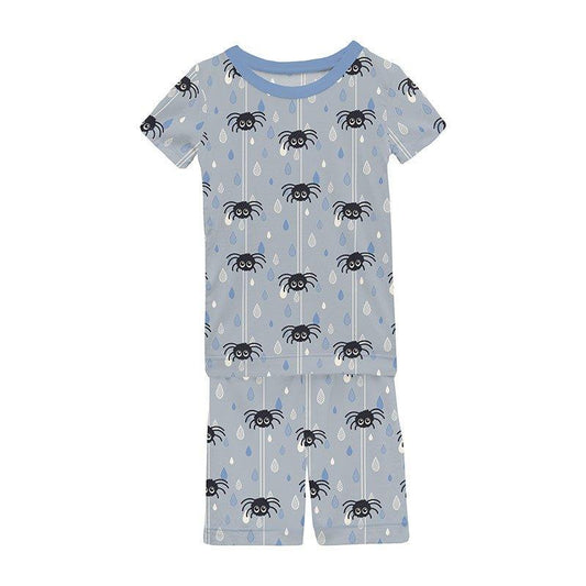 Boy's Short Sleeve Pajama Set with Shorts - Pearl Blue Itsy Bitsy Spider