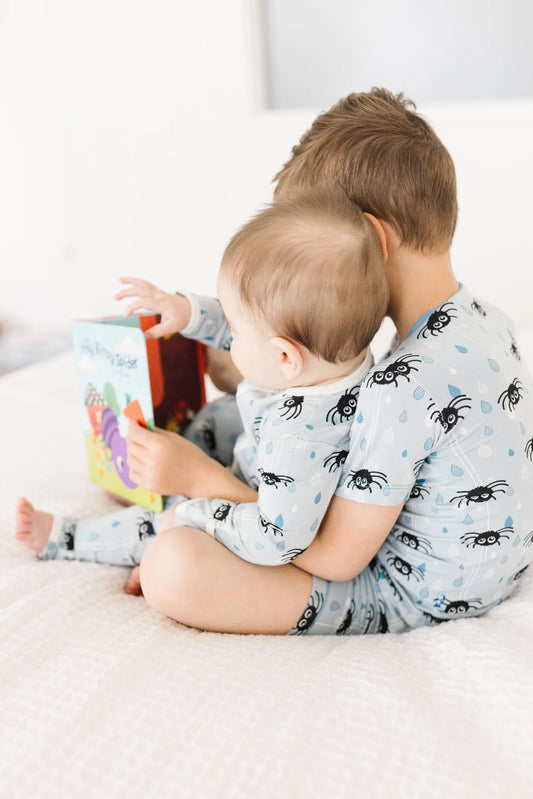 Boy's Short Sleeve Pajama Set with Shorts - Pearl Blue Itsy Bitsy Spider